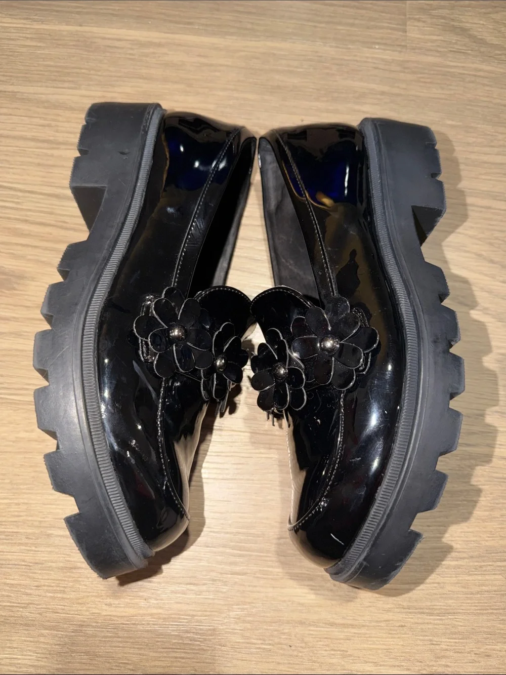 Sonoma Kids Black Patent Loafers with Floral Trim
